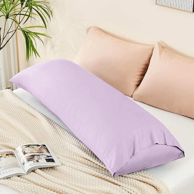 BEDELITE Body Pillow Pillowcase, Rayon from Bamboo, Light Purple, 20"x54" | Cooling and Breathable Body Pillow Cover for Hot Sleepers & Night Sweats, Silky Soft Full Long Pillow Case, Envelope Closure