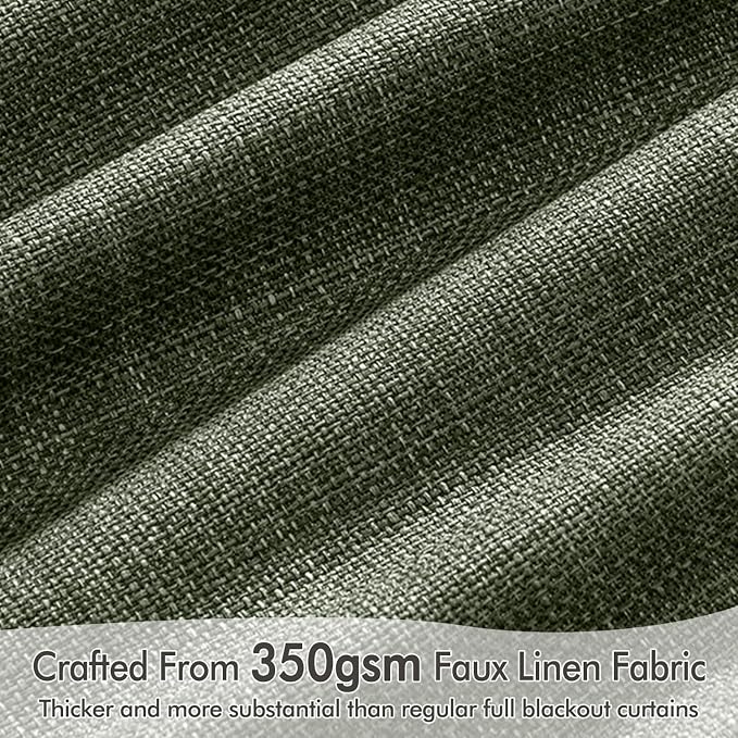 MIULEE 100% Blackout Back Tab Pleat Linen Curtains 50" Wx84 L,Olive Green | 2 Panels,Thick Faux Linen,Textured Drapes,with Hooks,for Bedroom Living Room,Black Out,Room Darkening