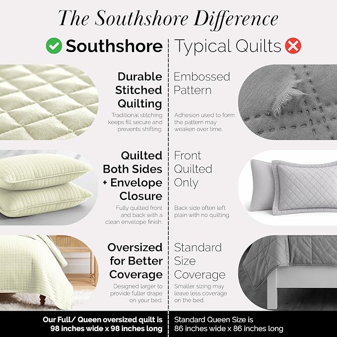 Southshore Fine Living, Inc. Full/Queen Size Quilt Bedding Set, Wrinkle-Free Stain & Pet Hair Resistant Bedding, Coverlet Bedspreads Queen Size/Full Size Bedspread with 2 Pillow Shams, Cream