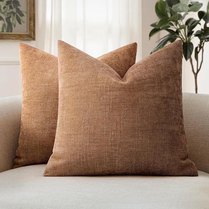 MIULEE Textured Chenille Throw Pillow Covers 18x18 Inch Brown | Pack of 2 Decorative Soft Throw Pillows, Solid Textured Cushion Covers, Modern Home Decor for Couch Sofa Bedroom Living Room