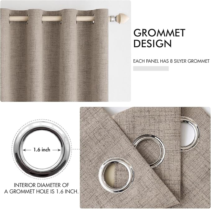 MIULEE 100% Blackout Linen Curtains for Bedroom 52x54 Inches Linen | Room Darkening, Light Blocking, Thermal Insulated, Grommet Top, Linen Textured, Window Curtains for Living Room, 2 Panels