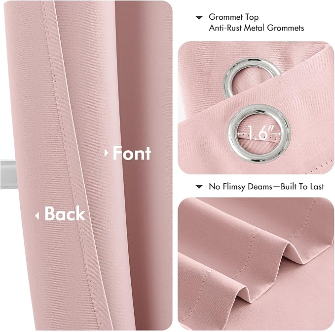 MIULEE Blackout Curtains for Bedroom 2 Panels 40 x 68 Inch Long Pink | Thermal Insulated, Living Room Darkening Grommet Drapes, Noise Reducing, Light Blocking Window Treatments