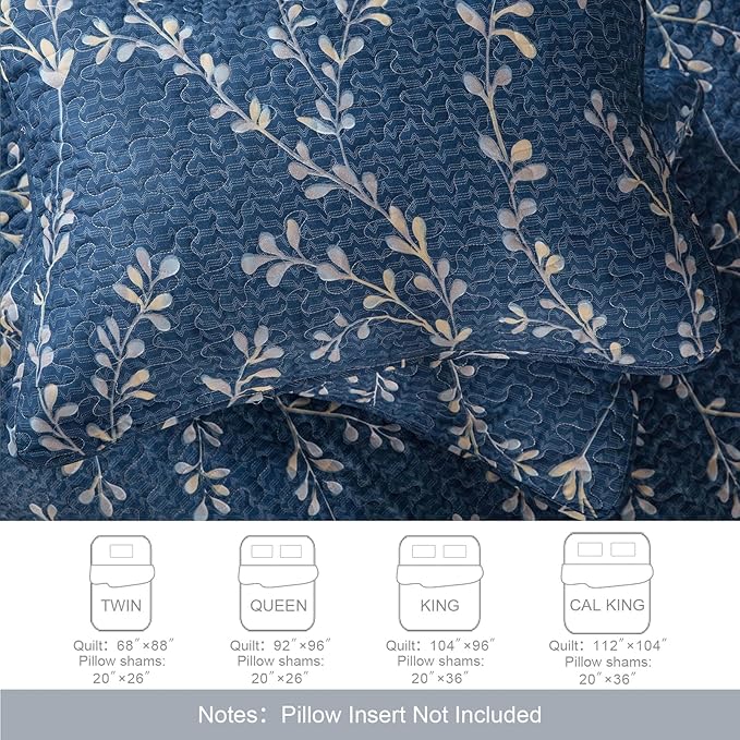 Exclusivo Mezcla Reversible Boho Quilts Queen Size Navy | Lightweight Soft Bedspreads, All Season Flowers Coverlet Bedding Set, Printed Floral Pattern, 1 Quilt and 2 Pillow Shams