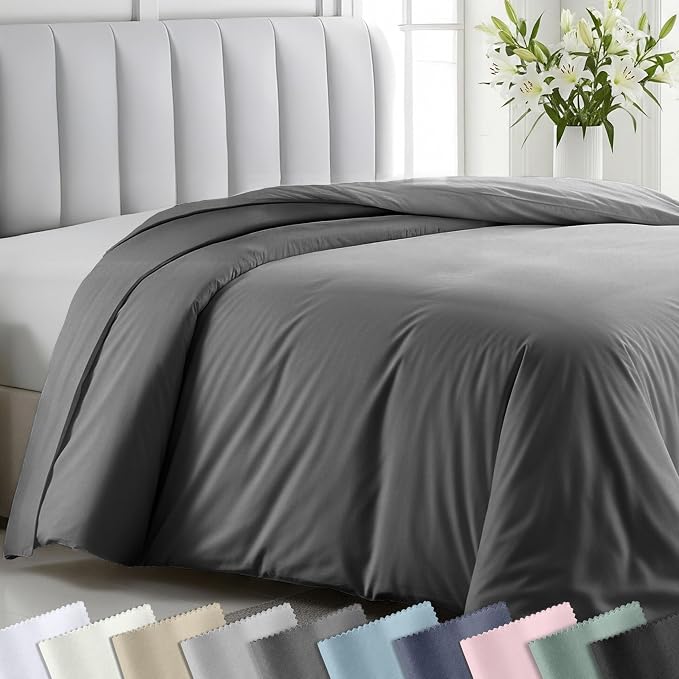 California Design Den Soft 100% Cotton Sateen Full/Queen Duvet Cover, Grey | Duvet Cover Only, Comforter Not Included, Backed by Good Housekeeping Seal, Button Closure & Corner Ties