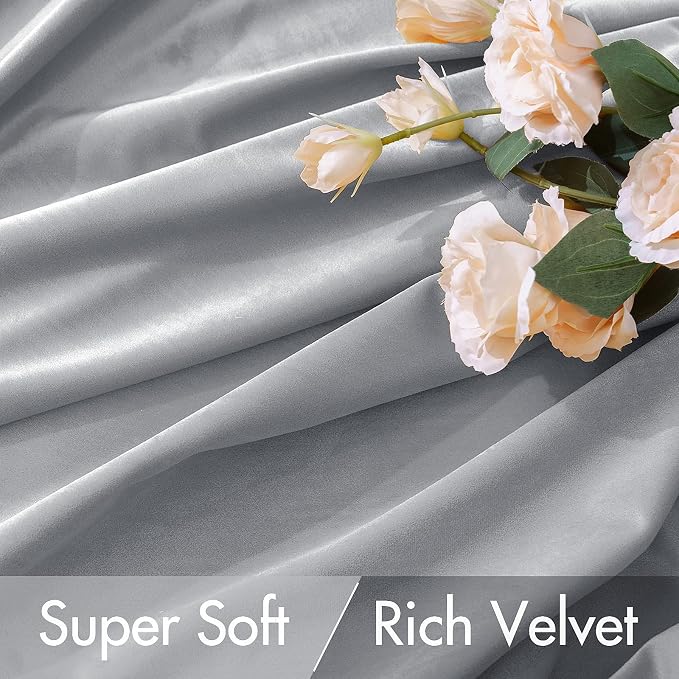 MIULEE Greyish White Velvet Blackout Curtains 52x96 inches 2 Panels | Luxury, Bedroom Living Room, Thermal Insulated, Super Soft Window Drapes for Bedroom Living Room, Rod Pocket & Back Tab