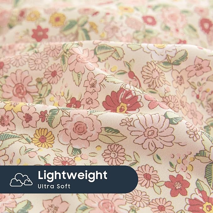 Wake In Cloud - Floral Duvet Cover Set, Cute Vintage Flower Cottagecore Aesthetic for Women Teen Girls, Soft Lightweight Bedding, 3-Piece, Cream Pink, Full Size