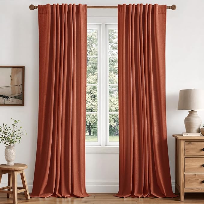 MIULEE Fall 100% Blackout Linen Curtains for Bedroom 40W x 84L Terracotta | 2 Panels, 84 inches Long, Thermal Insulated, Room Darkening, Black Out Drapes for Living Room, Back Tab Rod Pocket