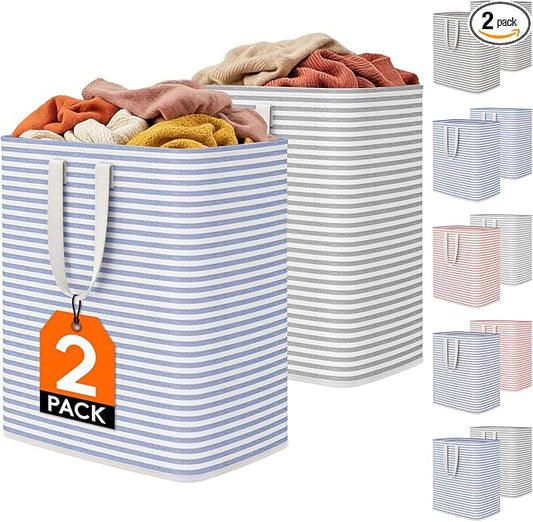 Lifewit 2 Pack Laundry Basket 100L Each, Collapsible Clothes Hamper with Reinforced Handles, Freestanding Waterproof Design for Bedroom and Laundry Room, Grey&Blue 200L Total