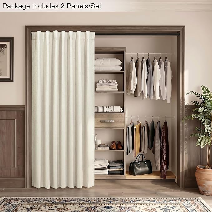 Pitalk 80 Inch Curtains 2 Panel Set Linen Blackout Curtains for Daughters Room Bedroom Thermal Black Out Long Drapes for Picture Window Apartment Hall Loft Hotel Office 52x80 Inch Length 2 Panel Beige