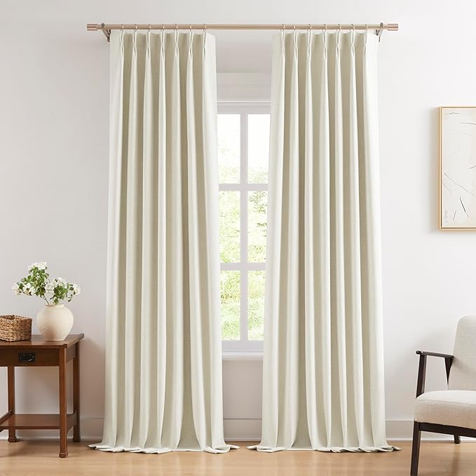 WEST LAKE Beige Pinch Pleated 90% Blackout Curtain Panels 102 Inches Long | Neutral Triple Weave Textured Microfiber Lined Heavy Drapes,Modern Bedroom Window Treatment,Back Tabs,40"Wx102"Lx2