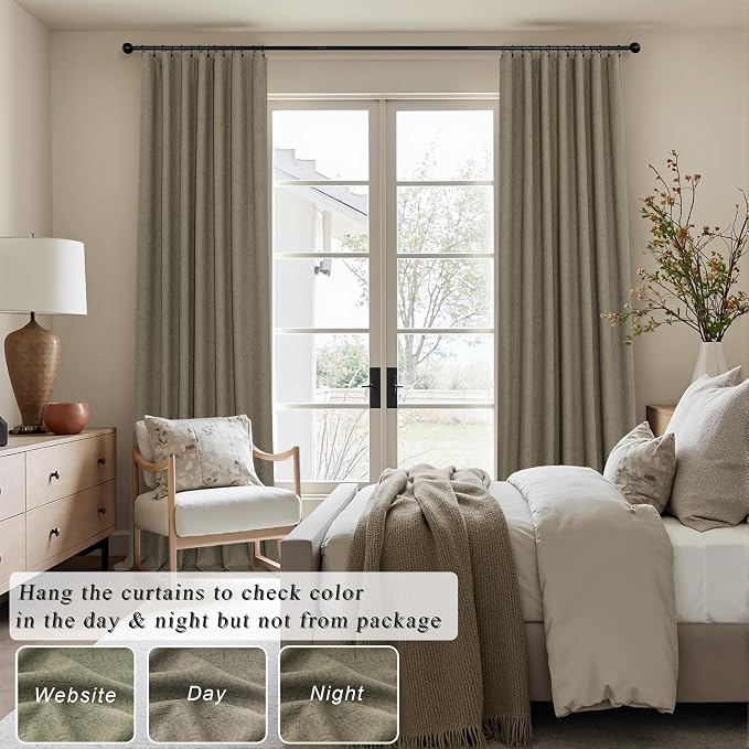 Living Room Darkening Curtains 63 Inches Long Small Bay Window Blackout Soundproof Dining Room Curtains Rustic Farmhouse Linen Dark Taupe Curtain 63 Inch Length 2 Panels Back Tab Pocket Pleated Drapes