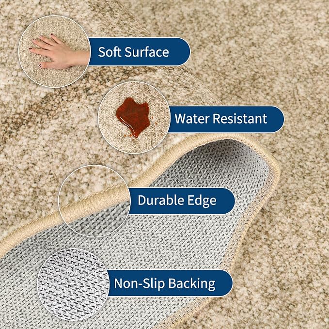 GarveeHome Scalloped Runner Rug for Hallway 2x10 Non Slip Washable | Kitchen Rugs Modern Entryway Rug Farmhouse Soft Bathroom Rugs Stain Resistant Carpet for Hallway Laundry Bedroom Jute Color
