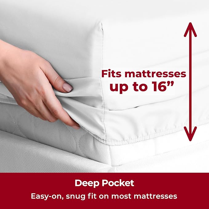 Mellanni Iconic 5-Piece, Ultra Soft Sheet Set (Split King, White) | 10M+ Sleepers. Lab-tested: Sleeps Cool, Stays Bright, Strong, Smooth. Good Housekeeping Best Bedding, 7 yrs running.