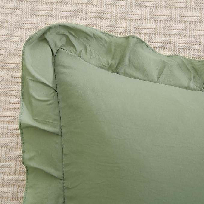 Merryword Avocado Green Pillowcases King Size Ruffled Pillow Shams Set of 2 Cute Pillowcases Solid Green Shabby Chic Pillow Cover 2 Pack