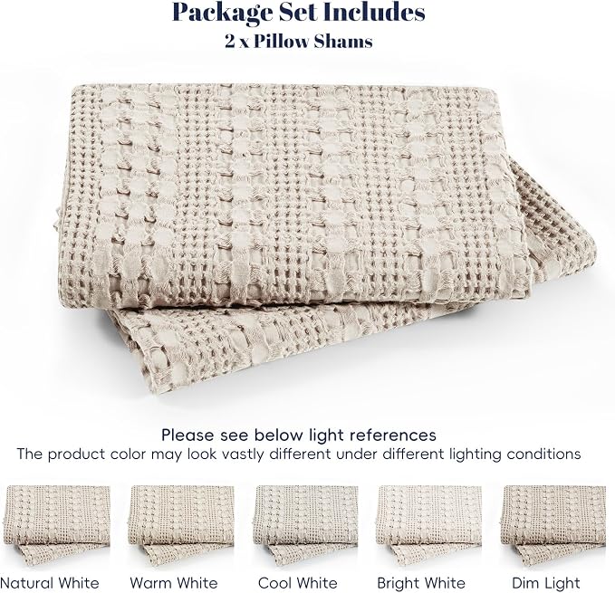 PHF 100% Cotton Waffle Pillow Shams Queen Size, 2 Pack 20" x 30" Soft Skin-Friendly Pillowcases, No Filling, Aesthetic Woven and Breathable Waffle Weave Pillow Case Covers for Bed, Oatmeal