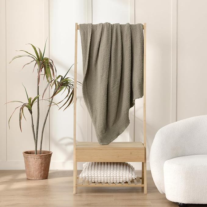 JOOJA Taupe Throw Blanket for Bed, Super Soft Knit Boucle Blankets, Cozy Fleece Fuzzy Fluffy Plush Chenille Throws Blanket for Couch, Sofa, 60 x 80 inches