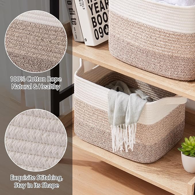 OIASKET Storage Basket for Organizing, Woven Baskets for Storage, Rectangle Decorative Baskets for Shleves, Closet, Toys, Books, Nursery Organizer Bins - Pack of 3 (Gradient Yellow, 13"x9.85"x8.7")