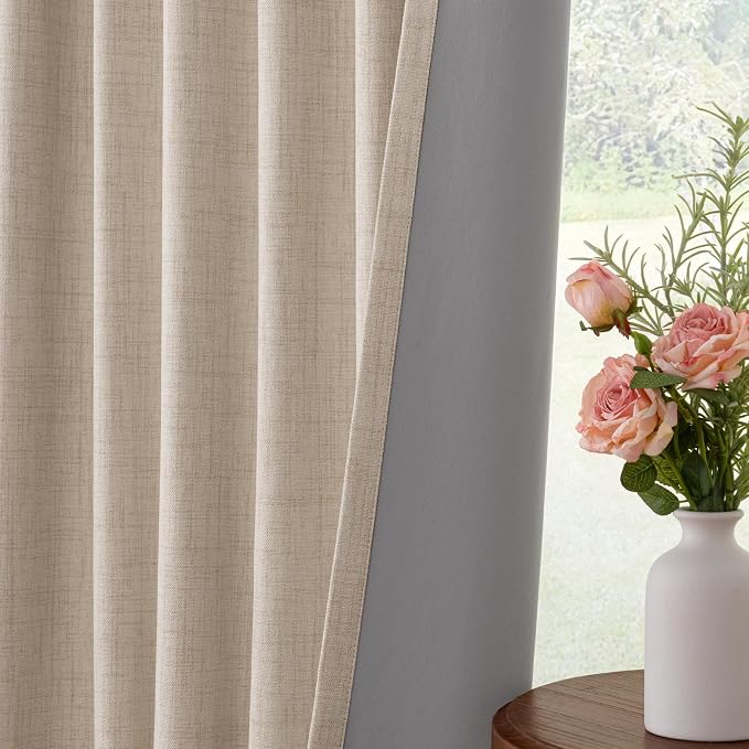 INOVADAY Linen Textured 100% Blackout Sliding Door Curtains 102x96 Oatmeal | 1 Panel, Extra Wide Sliding Glass Door Curtains for Patio, Blackout Curtains for Bedroom, Thermal Insulated