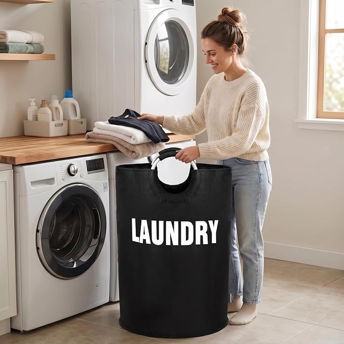 DOKEHOM 160L XX-Large Laundry Basket (7 Colors), Collapsible Laundry Bag, Foldable Laundry Hamper, Folding Washing Bin (Black, XXL) | Freestanding tall washing bin & foldable laundry bag. Extra large clothes storage basket with durable sturdy handles