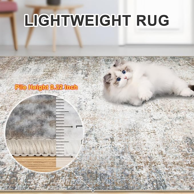 PLHXFR 10x14 Area Rug Living Room: Abstract Washable Carpet Brown Grey | For Bedroom Dining Room Farmhouse Nursery Home,Machine washable,Non Slip,Large Soft Neutral,Stain Resistant, Indoor Floor