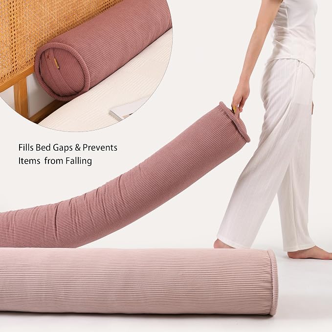 Long Round Body Pillow for Adults – Corduroy Cervical Roll Bolster Pillow, Firm Support for Spine Alignment & Side Sleeping,59 x 7.87 Inches,Brick Brown