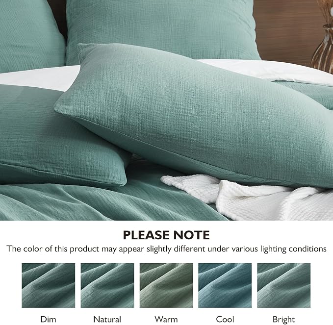 EMME Muslin Cotton Duvet Cover Set Teal Twin Size Linen Like Soft Breathable Lightweight Summer Comforter Cover Set with Zipper Closure (Teal, Twin, 68"x90")