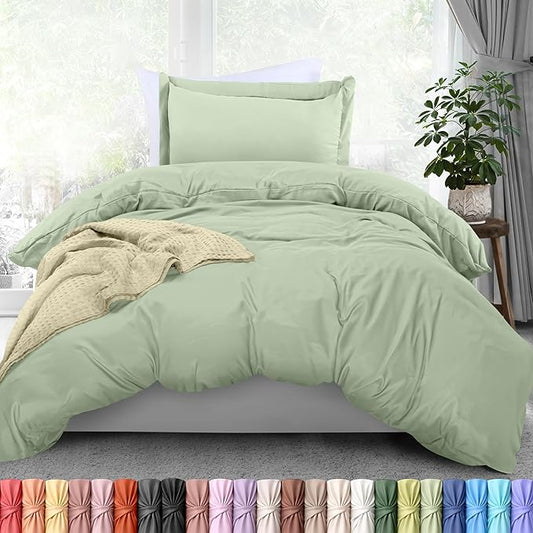 Duvet Cover Twin/Twin XL, 3 PC Cotton Like Polyester, Zipper Closure, Sage | Extra Soft and Breathable, Wrinkle & Fade Resistant, Includes Duvet Cover and 1 Pillow Sham, Comforter Not Included, OekoTex