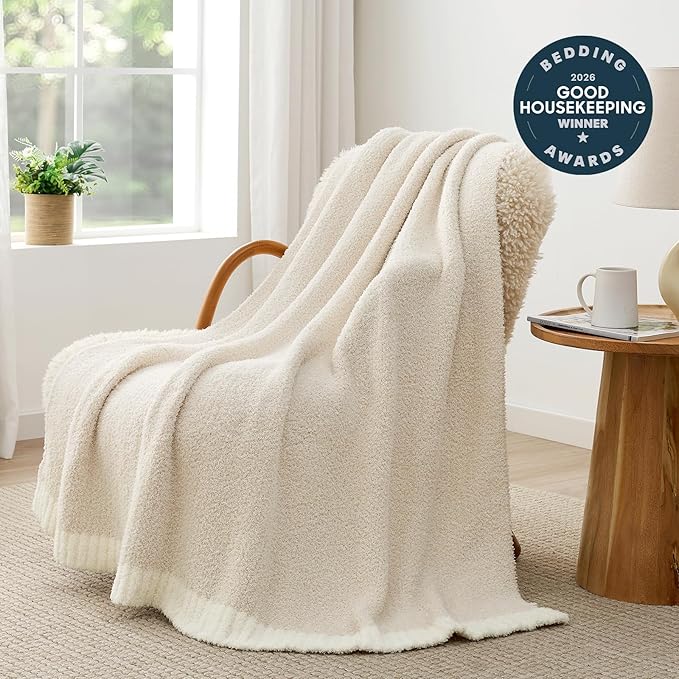 Snuggle Sac Buttery Ivory Bedding Blanket Twin Size 60x80, Super Soft Warm Cozy Knit Fuzzy Microfiber Blanket for Sofa, Bed, Living Room, Heather Ivory, 60x80 Inches