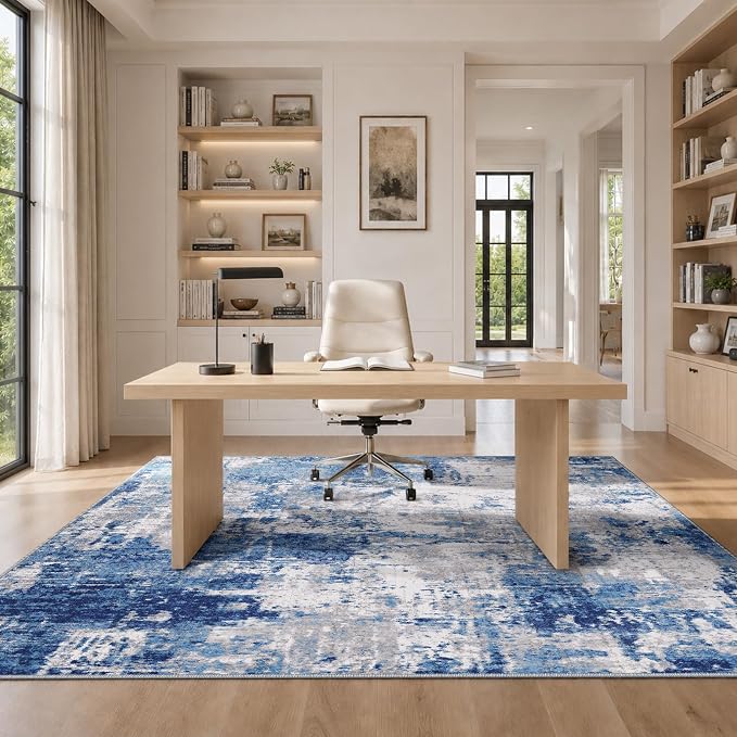 RELEANY Washable 10'x14' Abstract Area Rug for Living Room Blue Gray | Carpet for Bedroom, Kitchen, Office, Hallway and Entryway, Printed Pattern, Non‑Slip, Soft, Stain‑Resistant, Easy to Clean