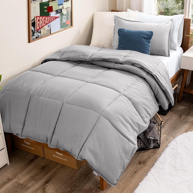 Bare Home Comforter Set - 1800 Ultra Soft (Twin/Twin XL, Light Grey) | All-Season, Breathable, Hypoallergenic, Premium 1800, Warm, Cozy