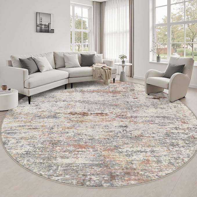 Round Area Rug Living Room: 6 ft Modern Washable Carpet Taupe | For Bedroom Dining Room Farmhouse Nursery Hallway Office,Modern Abstract,Machine washable,Non-Slip,Stain Resistant,Indoor