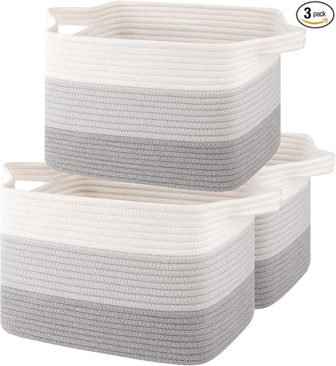 OIASKET Storage Baskets for Organizing, Woven Baskets for Shelves, Rectangle Decorative Organizer for Storage Clothes, Toy, Books, Towels Nursery Bins 3 Pack (Gradient Grey, 13"x9.85"x8.7")
