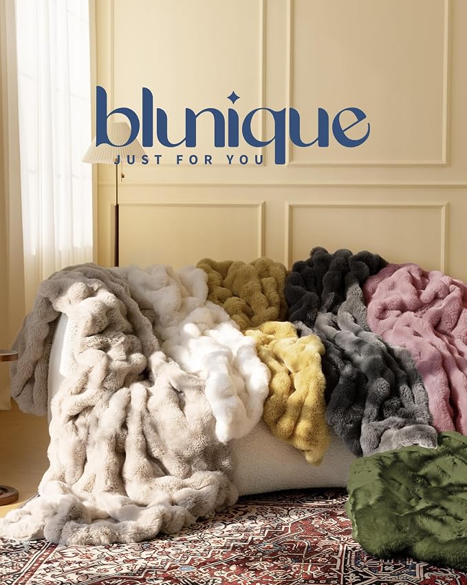 Ultra Soft Cozy Faux Fur Throw Blanket, Fuzzy Plush Thick Bubble Blanket, Oversize Luxury Fluffy Blanket for Couch, Sofa, Bedroom, and Living Room,50x60 Inches,Tie-Dye Light Taupe