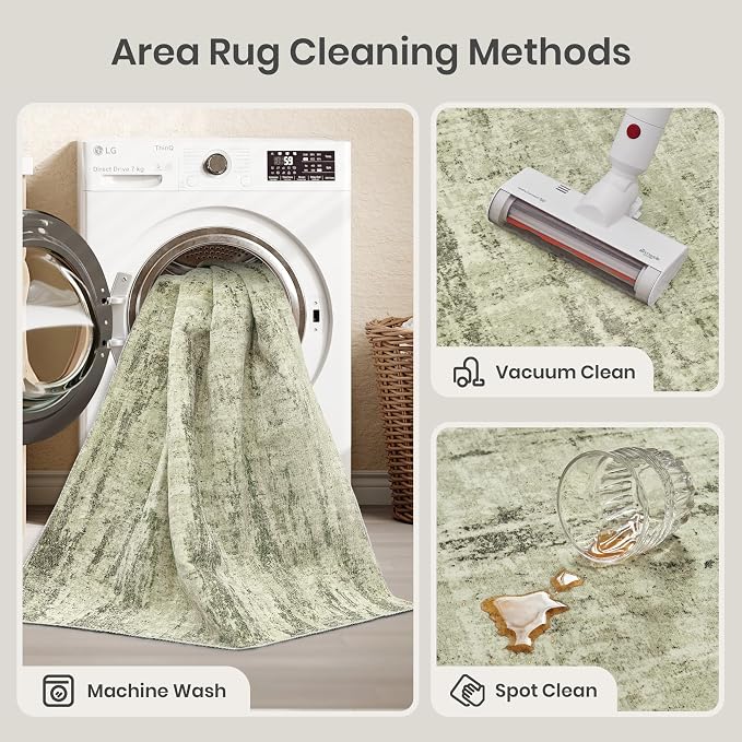 6x9 Area Rugs, Abstract Large Washable Rugs for Living Room, Green | Soft & Lighweight, Folable, Stain Resistant Low Pile Thin Indoor Distressed Carpet Rugs for Bedroom,Laundry Room,Kitchen