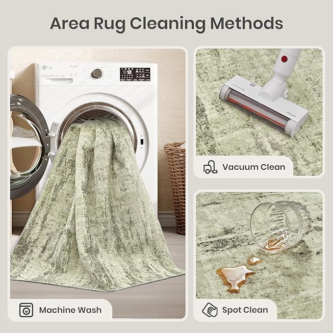 3x5 Rug Non Slip, Abstract Washable Entryway Rug for Bedroom Green | Soft & Lighweight, Folable, Stain Resistant Low Pile Thin Indoor Distressed Carpet Rugs for Living Room,Laundry Room,Kitchen