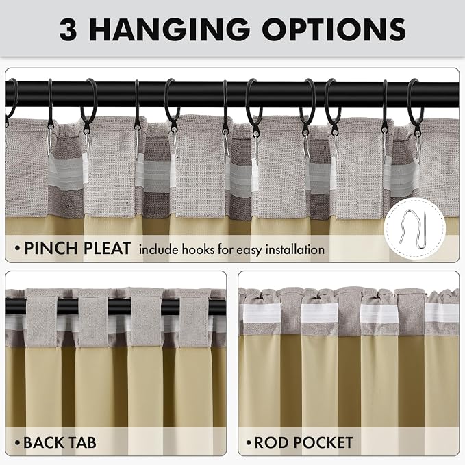MIULEE 100% Blackout Linen Curtains for Bedroom 42 x 72 Inch Greige 2 Panel | Thermal Insulated, Room Darkening Drapes for Living Room, Back Tab Rod Pocket Pinch Pleated, Solid Luxury Decor