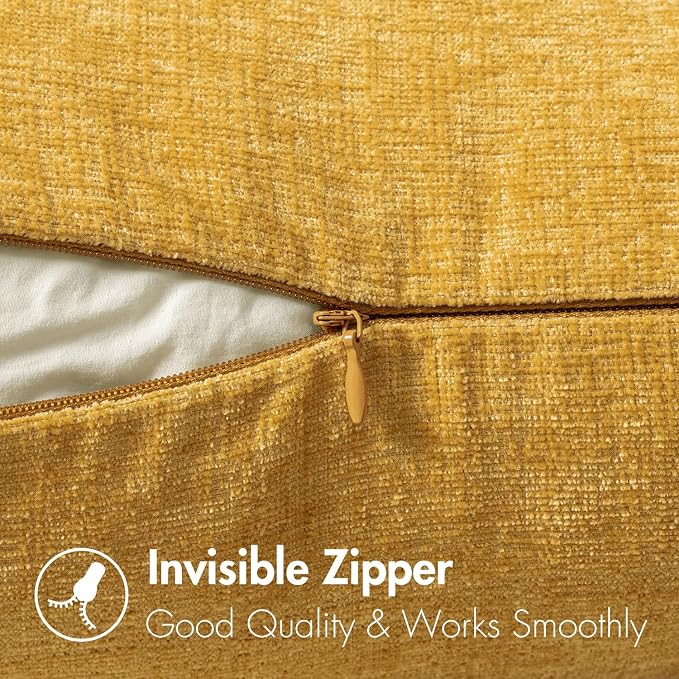 MIULEE Soft Chenille Throw Pillow Covers Mustard Yellow 20x20 Pack of 2 | Modern Home Decor, Classic Decorative Pillows, Solid Dyed Cases, Boho Couch Cushion Covers for Sofa Bed Living Room