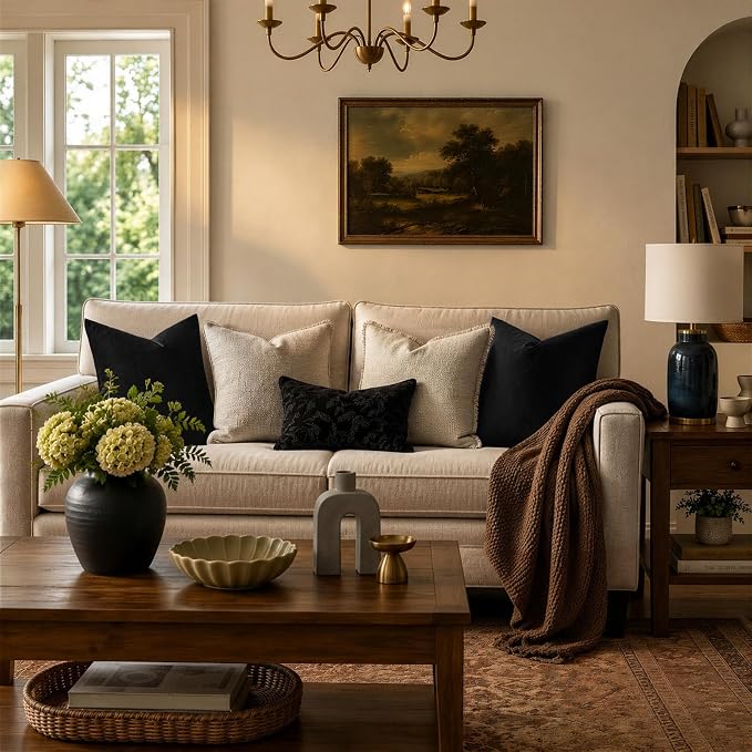 GIGIZAZA Black Velvet Pillow Covers 18x18 Decorative Pillows Pack of 2 | Throw Pillows for Couch Sofa,280gsm Soft Textured Fabric,Modern Square Pillowcases,Luxury Cushion Covers