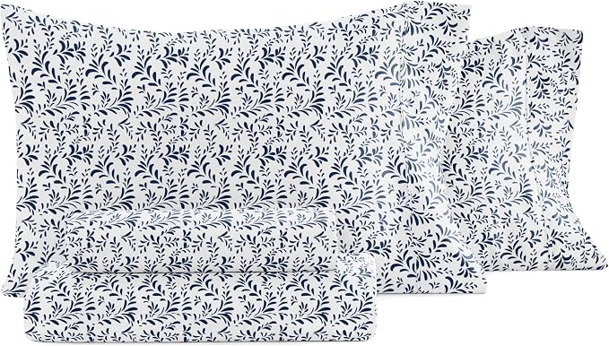 Linen Market 4 Piece California King Bedding Sheet Set (Navy Vines) - Sleep Better Than Ever with These Ultra-Soft & Cooling Bed Sheets for Your Cal King Size Bed - Deep Pocket Fits 16" Mattress