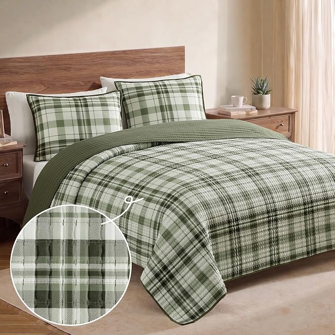 Queen Quilt-Lightweight Bedspread Plaid Quilt Queen Size Quilt Bedding Set | Reversible Lightweight Bedspreads Coverlet for All Seasons, Suitable for Bed, Couch, 3 Pieces, 90"x94"