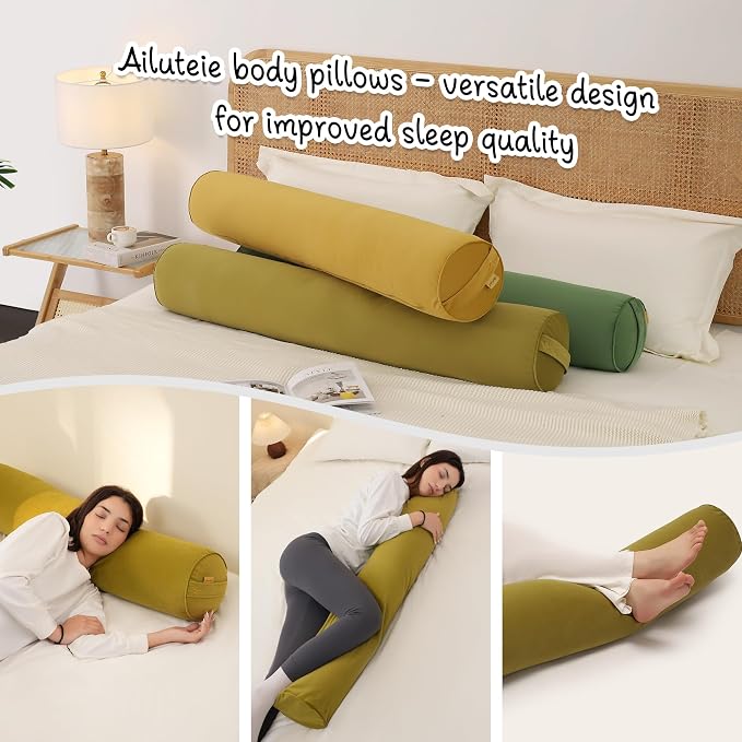 Body Pillow for Adults,Long Round Pillow,Big Cylindrical Pillow,Large Full Bolster Pillows for Side Sleepers (Golden Yellow, 59"*7.87")