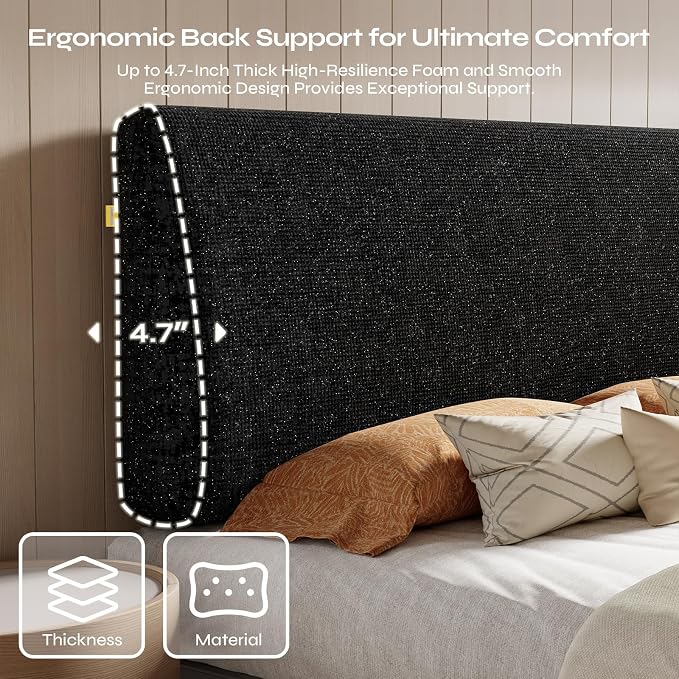 4.7" Upholstered Headboard for King Size Bed, Height Adjustable and Ergonomic Headboard, Easy Assemble, Sturdy and Durable, Starry Night Black