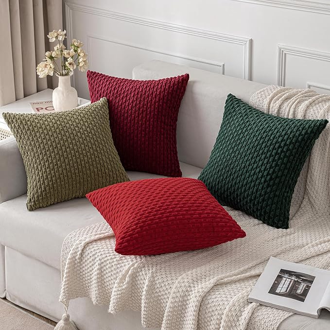 MIULEE Euro Sham Decorative Throw Pillow Covers 24x24 Burgundy Corduroy | Textured Striped Pack of 2 Striped Pillow Covers Modern Farmhouse Home Decor for Couch Bed Sofa Living Room
