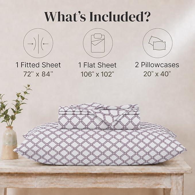 Modern Threads 4-Piece Ultra Soft Microfiber Bed Sheets Set, Wrinkle Free Sheets with Deep Pockets Fitted Sheet, Flat Sheet & Pillowcases, Breathable Bedding, Modern Geometric, California King