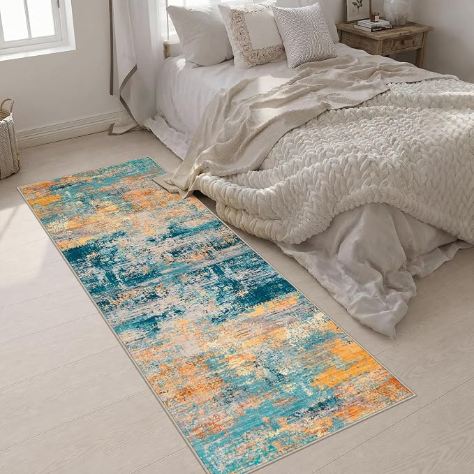 3x8 Washable Runner Rug：Modern Abstract Soft Carpet Rosy Haze | For Hallway, Bedroom, Kitchen, Laundry, Bathroom,Door Mat,Modern Abstract,Machine washable,Non-Slip,Stain Resistant,Indoor