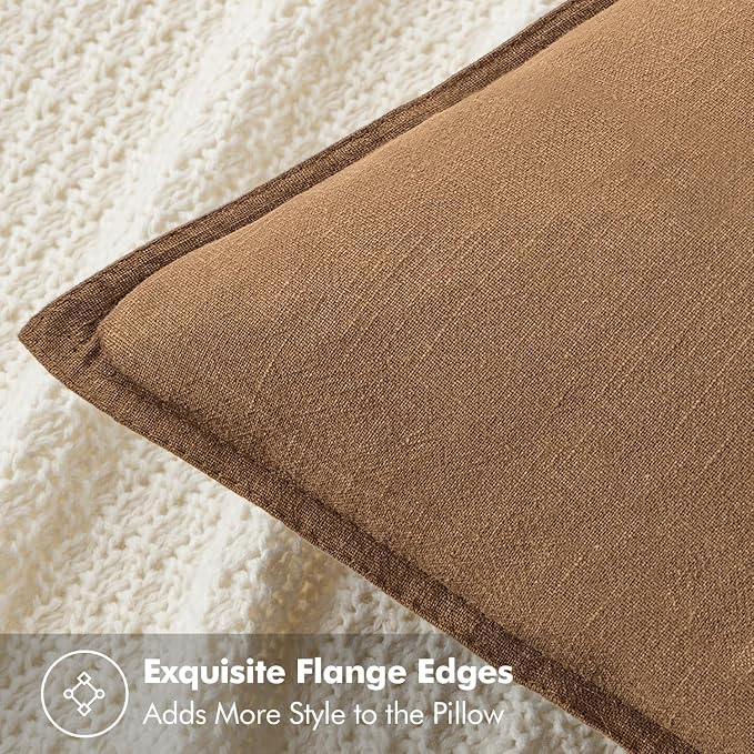 MIULEE Decorative Linen Pillow Covers 20x20 Inch Brown | Boho Farmhouse Fall Autumn Couch Throw Pillows for Bed, Pack of 2 Accent Modern Pillowcases, Sofa Livingroom Home Decor