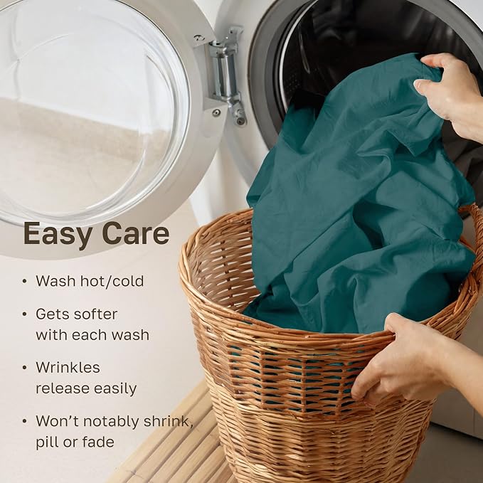 Soft Natural 100% Cotton Sateen Full Size Sheets, 4 Pc Set, Teal | Backed by Good Housekeeping Seal, Light & Breathable For Hot Sleepers, 14" Deep Pocket, All-Around Elastic, Durable