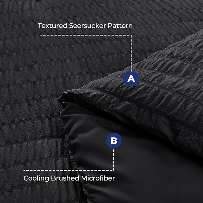 HYMOKEGE Black Full Size Comforter Sets Seersucker 7 Pieces, All Season Luxury Bed in a Bag for Bedroom, Bedding Set with Comforters, Sheets, Pillowcases & Shams