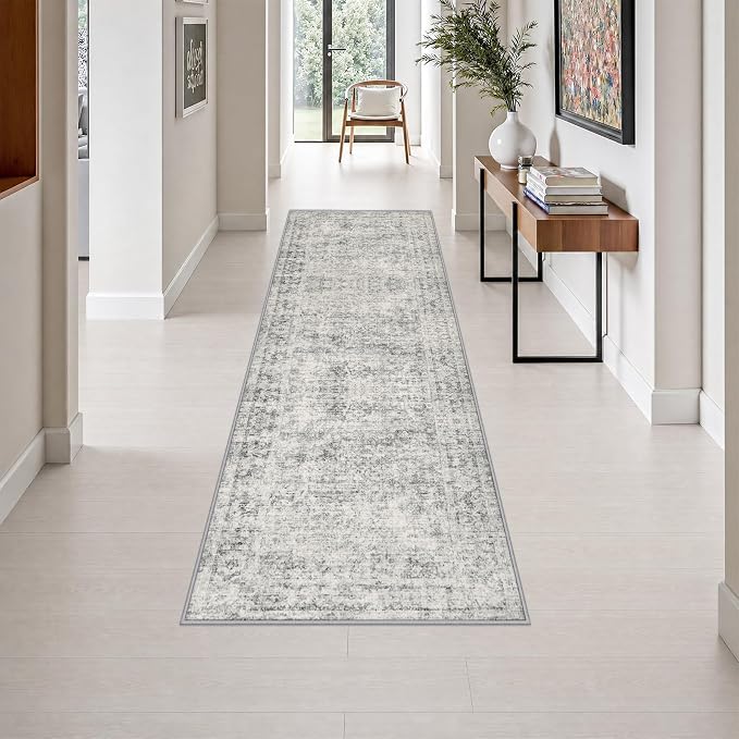 2.6x8 Washable Runner Rug：Modern Abstract Soft Carpet Black Grey | For Hallway, Bedroom, Kitchen, Laundry, Bathroom,Door Mat,Modern Abstract,Machine washable,Non-Slip,Stain Resistant,Indoor
