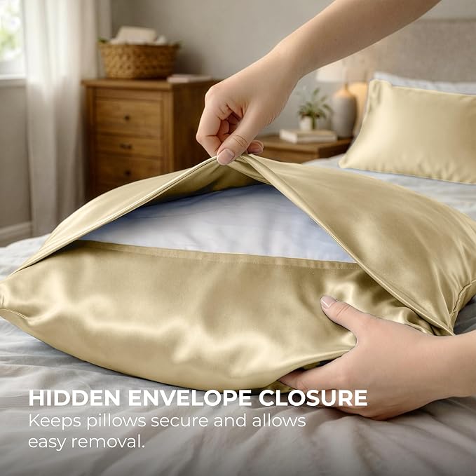 Satin Pillowcase 2 Pack - Queen Size (20"x30", Ivory) - Silky Pillow Cases for Hair and Skin - Satin Pillow Covers with Envelope Closure - Extra Soft Premium Microfiber